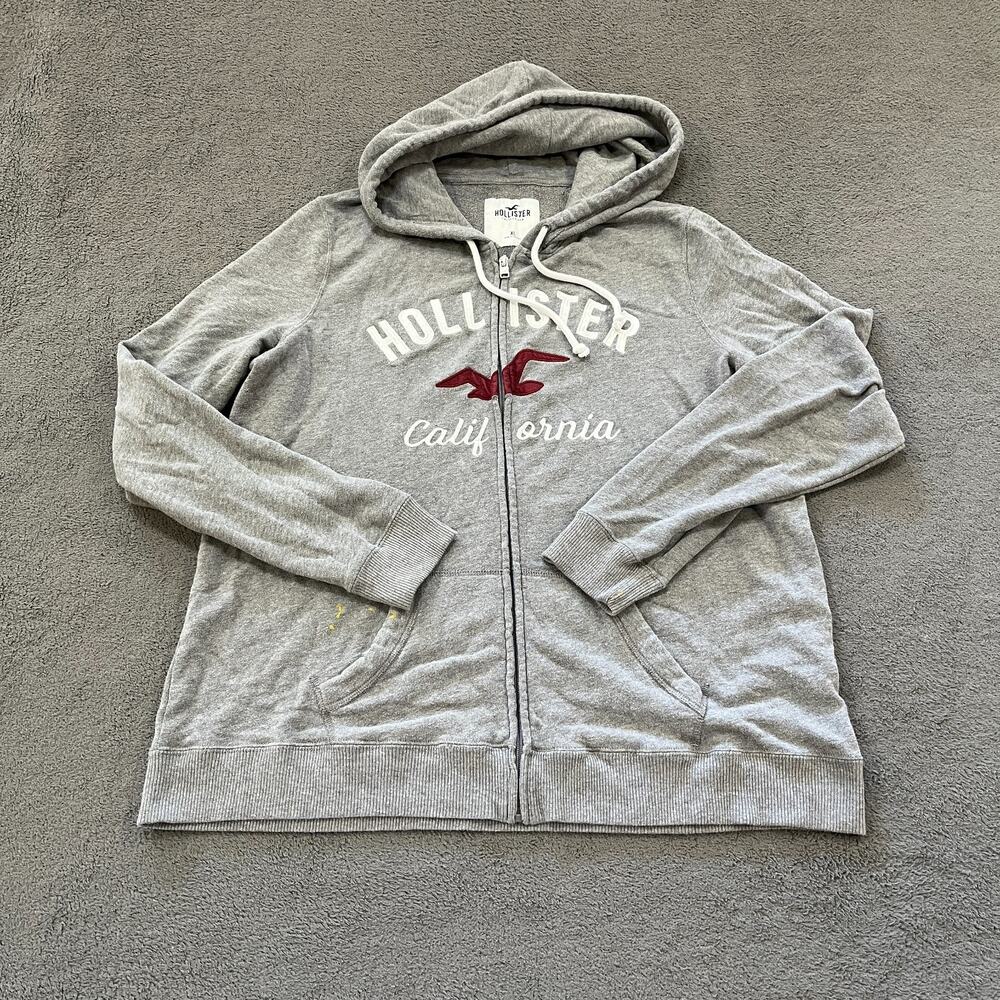 Hollister California Zip Hoodie Heather Gray Graphic Sweatshirt Women's Size XL